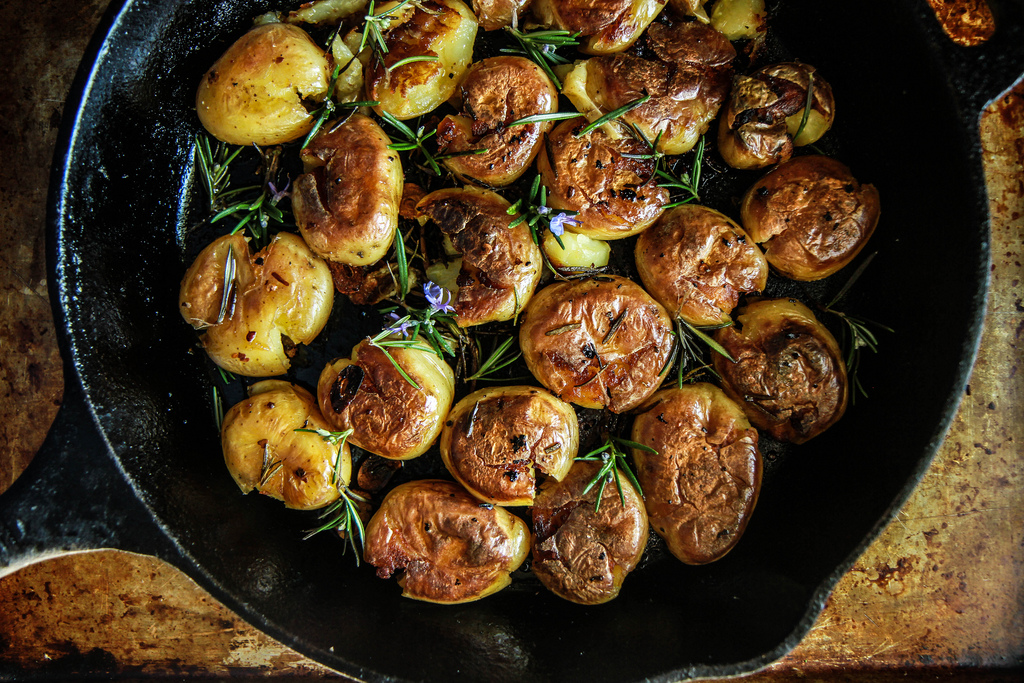 even better, at home: smashed lemon, rosemary, and garlic potatoes