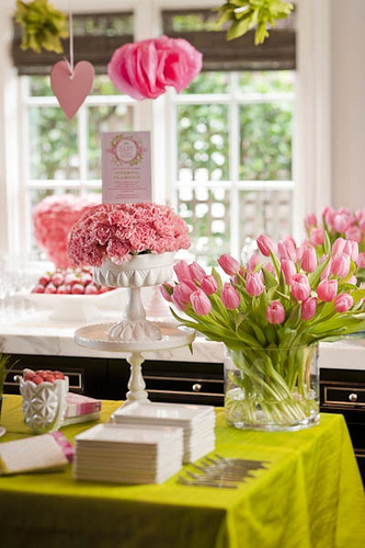 green and pink baby shower