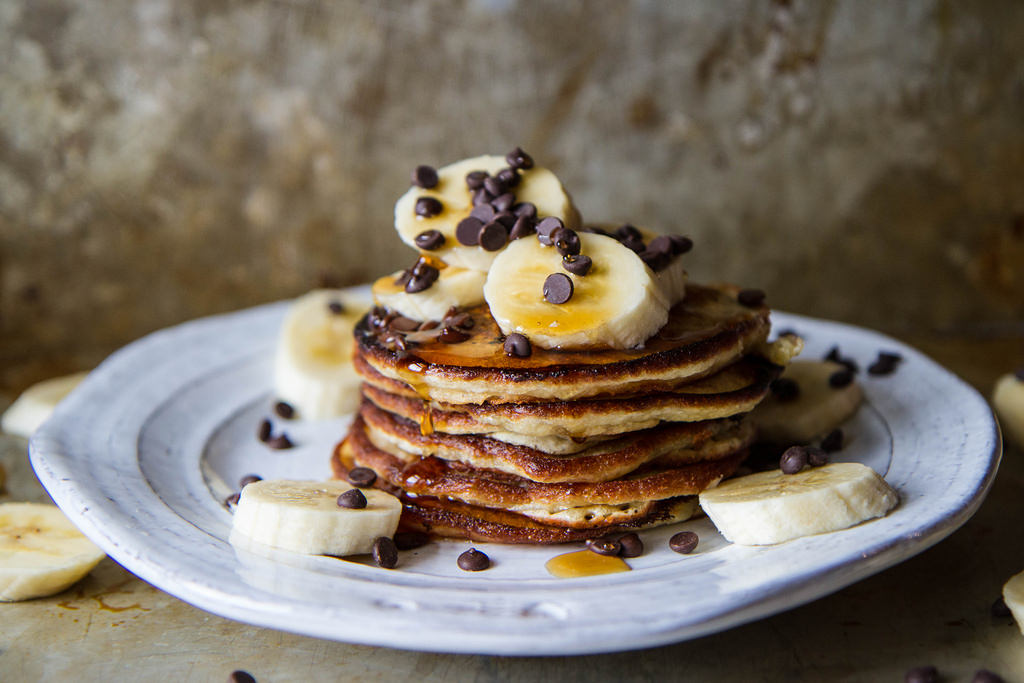 Banana Chocolate Chip Pancakes, gluten free and vegan - Heather Christo